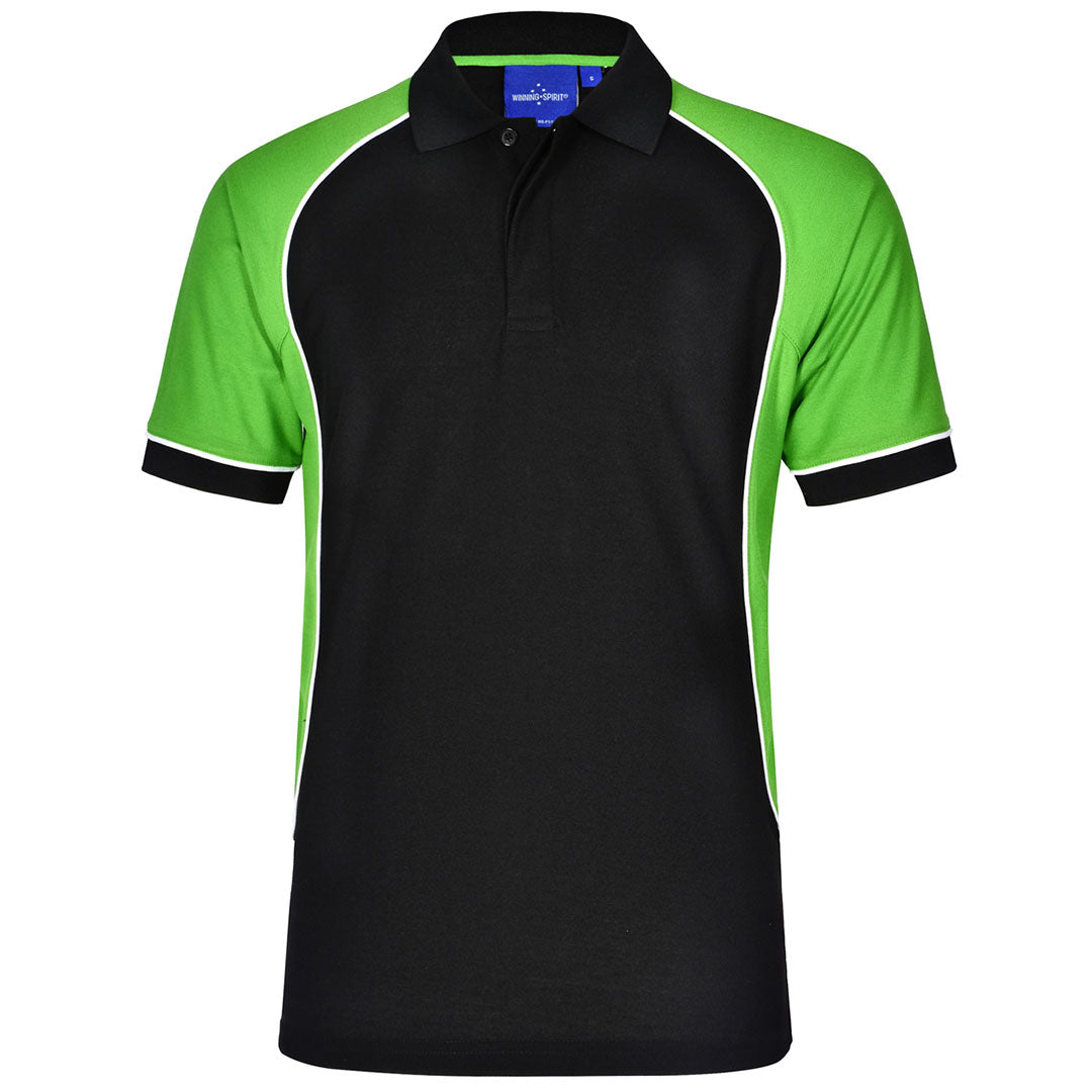 House of Uniforms The Arena Tri-Colour Polo | Mens Winning Spirit Black/White/Green