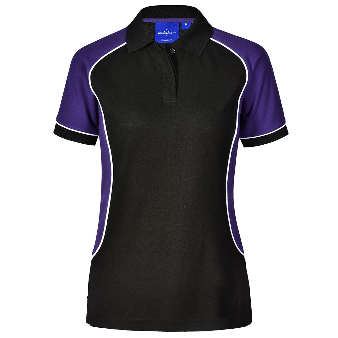 House of Uniforms The Arena Tri-Colour Polo | Ladies Winning Spirit Black/White/Purple
