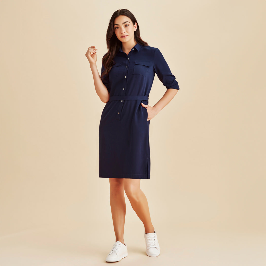 House of Uniforms The Chloe Pocket Shirt Dress | Long Sleeve Biz Corporates 
