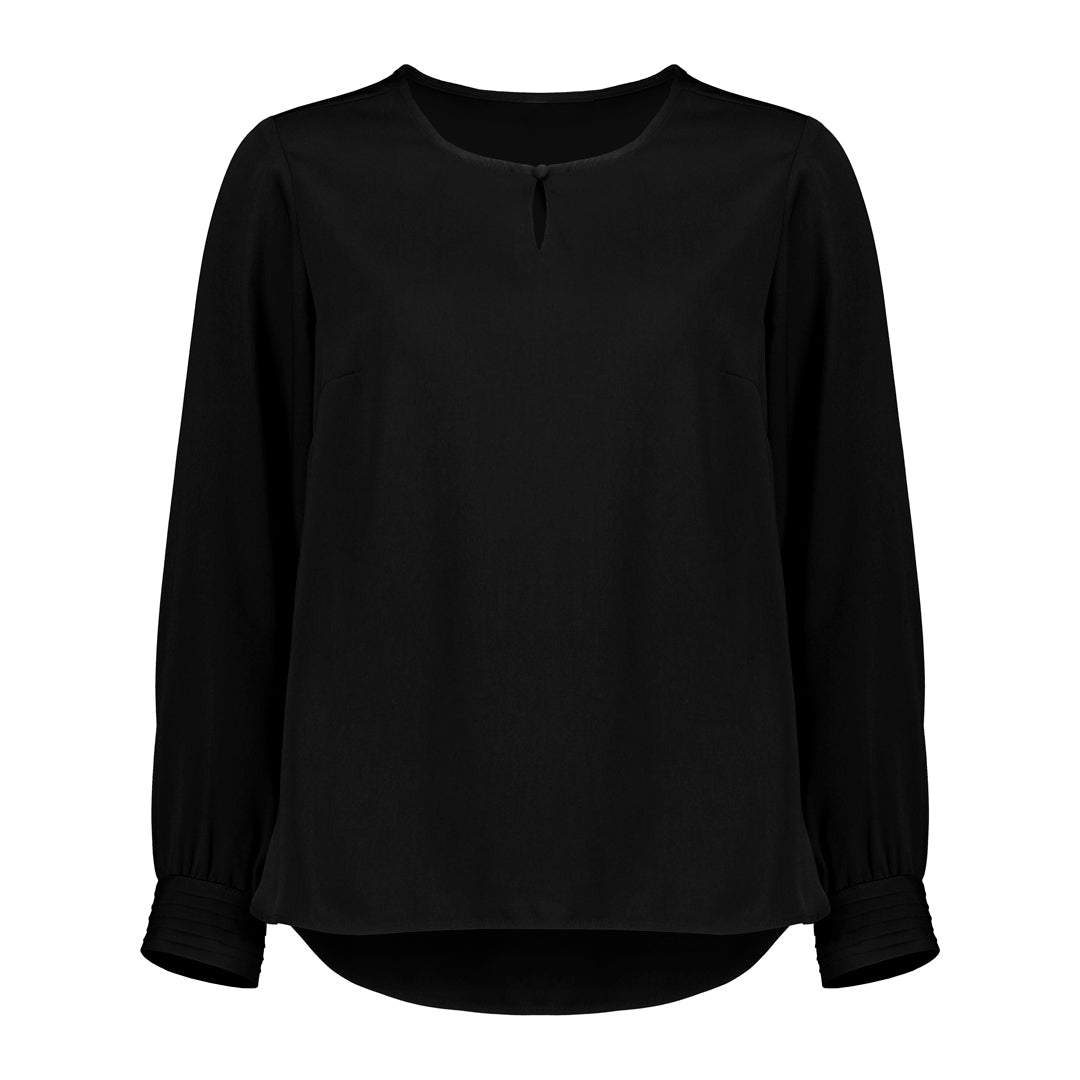 House of Uniforms The Evelyn Keyhole Blouse | Long Sleeve Biz Corporates Black