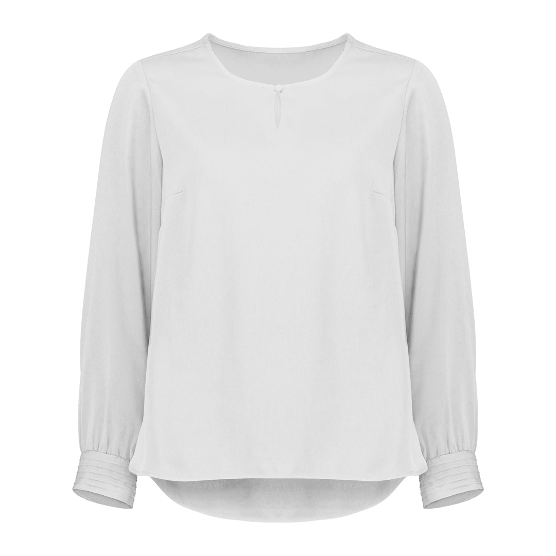 House of Uniforms The Evelyn Keyhole Blouse | Long Sleeve Biz Corporates Ivory