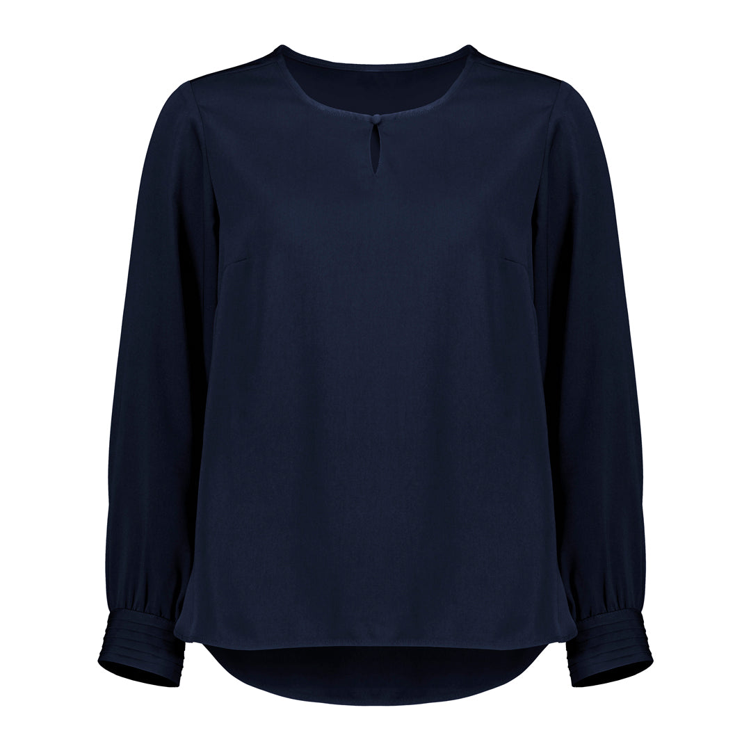 House of Uniforms The Evelyn Keyhole Blouse | Long Sleeve Biz Corporates Navy