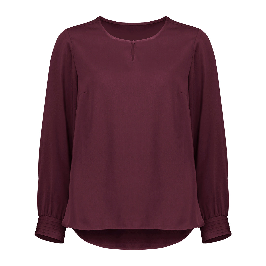 Biz Corporates The Evelyn Keyhole Blouse | Long Sleeve Wine Shirts & Tops