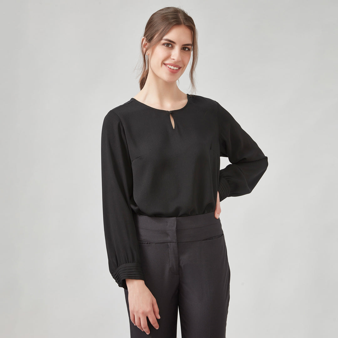 House of Uniforms The Evelyn Keyhole Blouse | Long Sleeve Biz Corporates