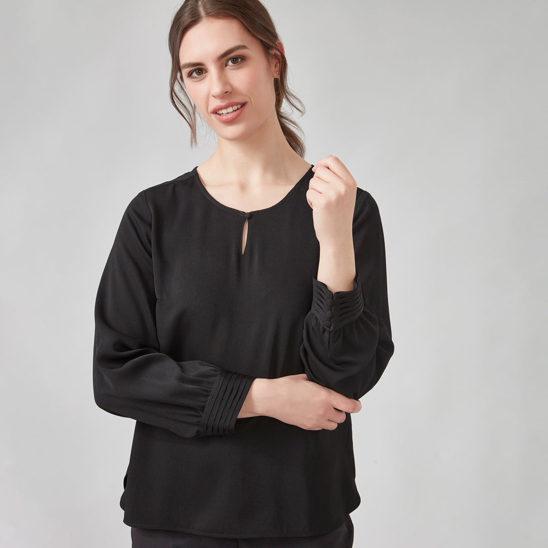 House of Uniforms The Evelyn Keyhole Blouse | Long Sleeve Biz Corporates