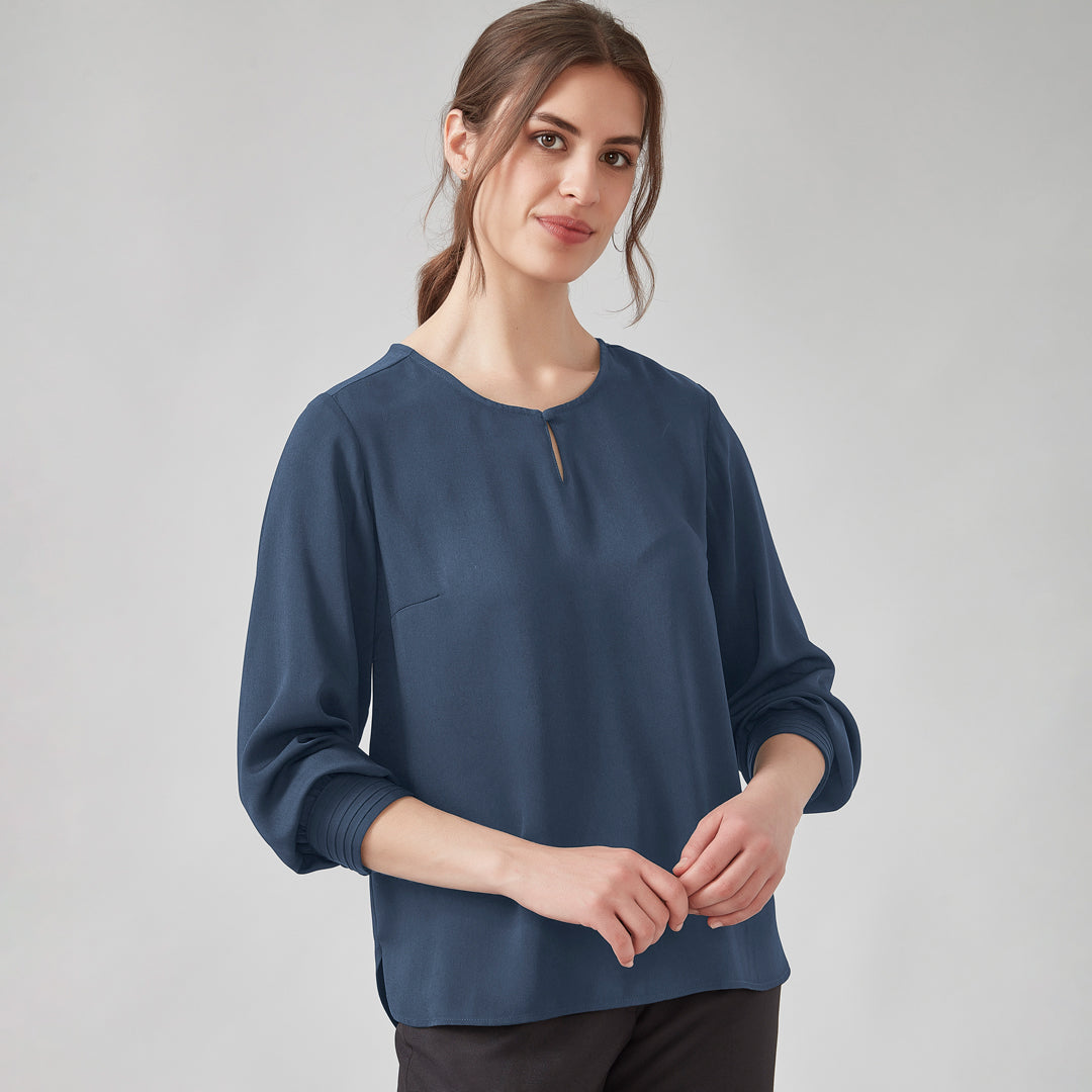 House of Uniforms The Evelyn Keyhole Blouse | Long Sleeve Biz Corporates