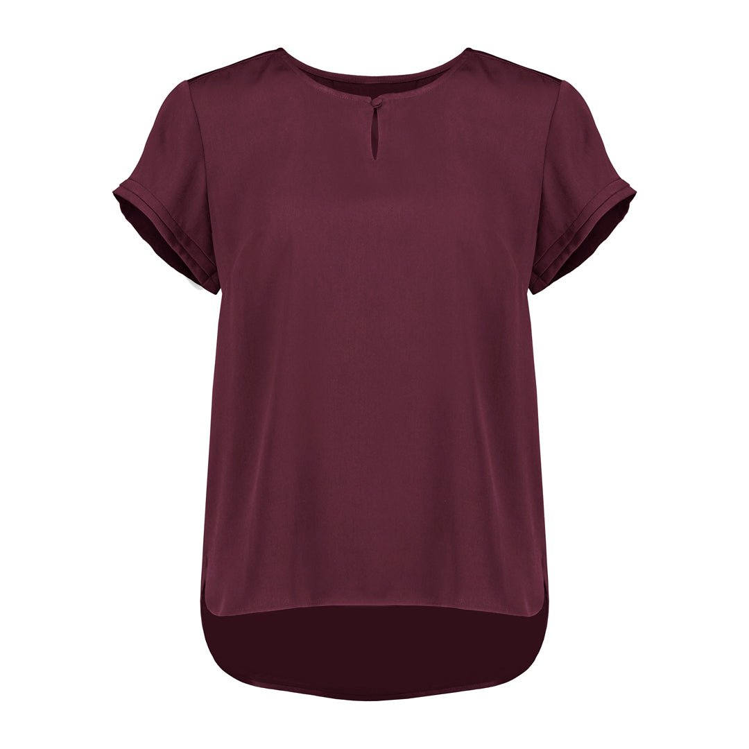Biz Corporates The Evelyn Keyhole Top | Short Sleeve Wine Shirts & Tops