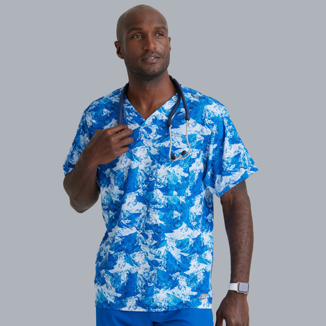 House of Uniforms The Skechers Single Pocket Printed Scrub Top | Mens Skechers by Barco 
