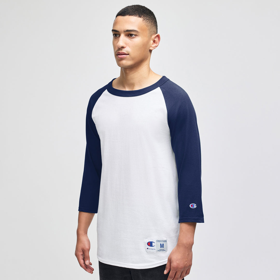 Champion The Champion Raglan Baseball Tee Shirt | Adults White/Navy Shirts & Tops