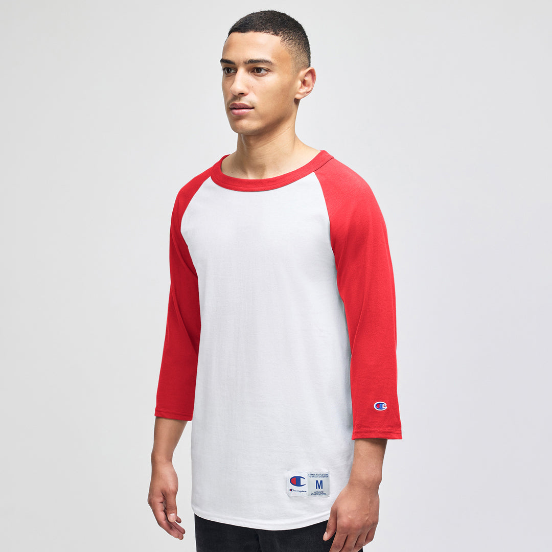 Champion The Champion Raglan Baseball Tee Shirt | Adults White/Scarlet Shirts & Tops