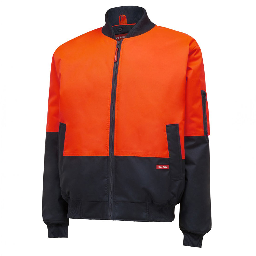 House of Uniforms The Core Day Hi Vis Bomber Jacket | Mens Hard Yakka Orange/Navy