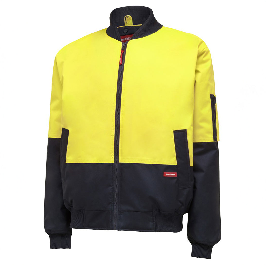 House of Uniforms The Core Day Hi Vis Bomber Jacket | Mens Hard Yakka Yellow/Navy