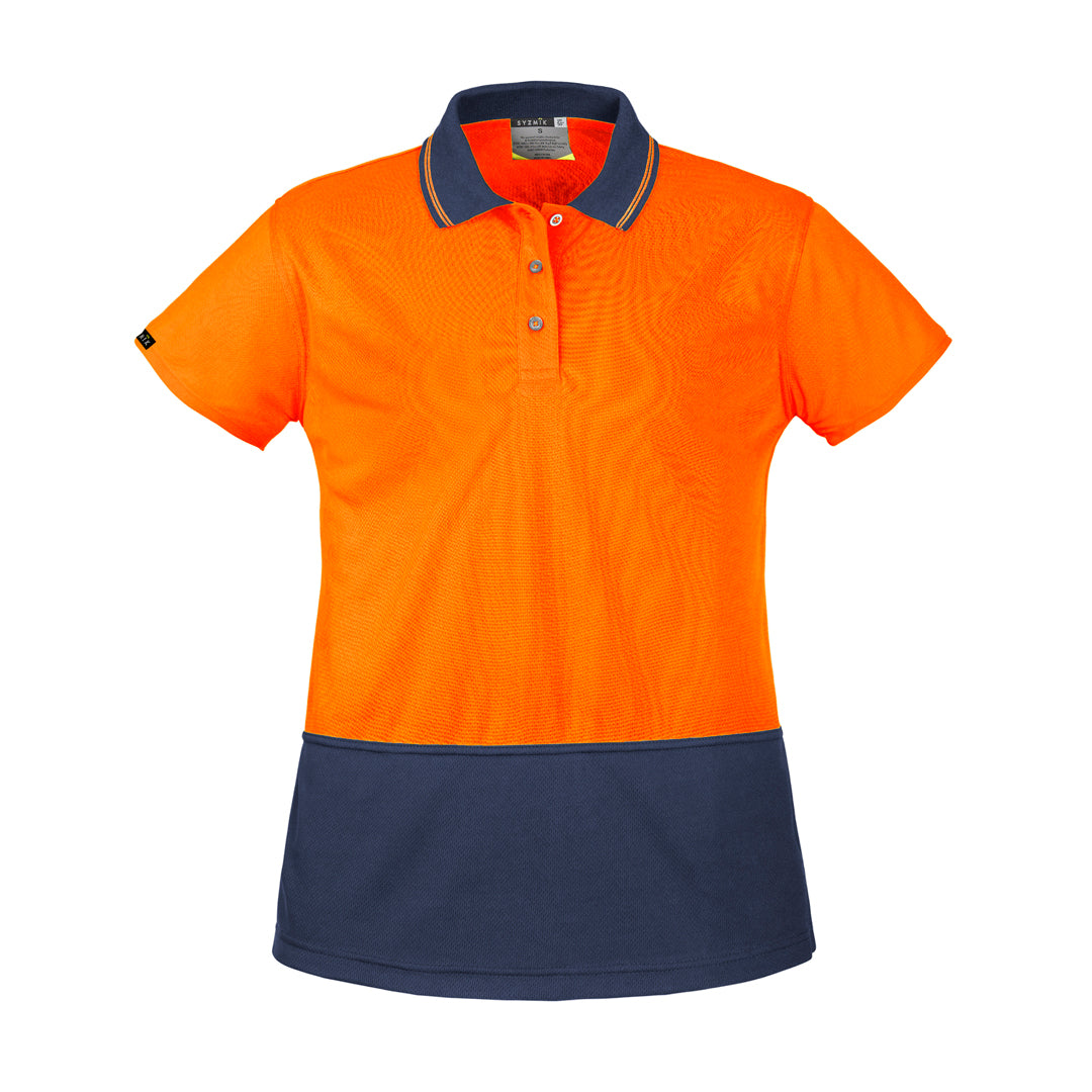 House of Uniforms The Basic Hi Vis Polo | Ladies | Short Sleeve Syzmik Orange/Navy