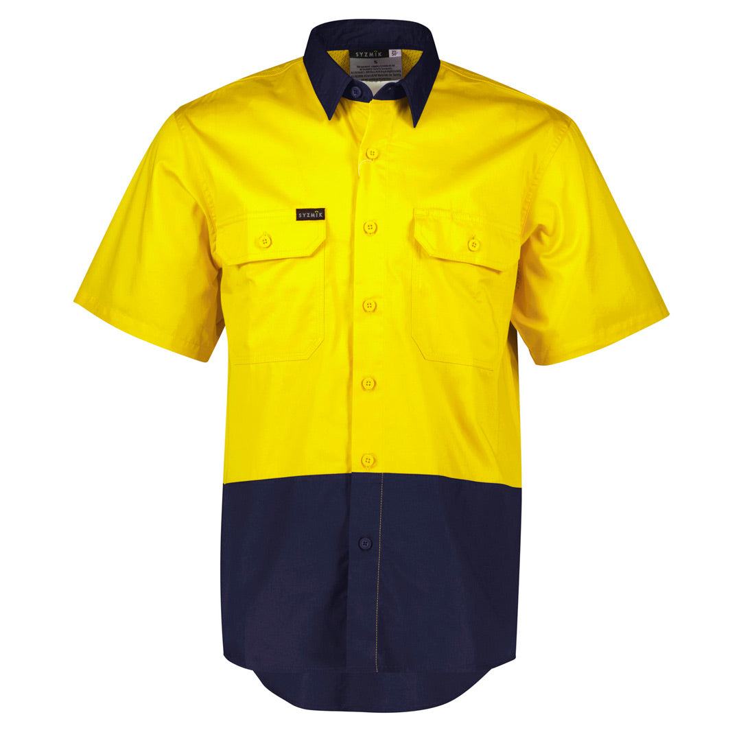 House of Uniforms The Hi Vis Work Shirt | Adults | Short Sleeve Syzmik Yellow/Navy
