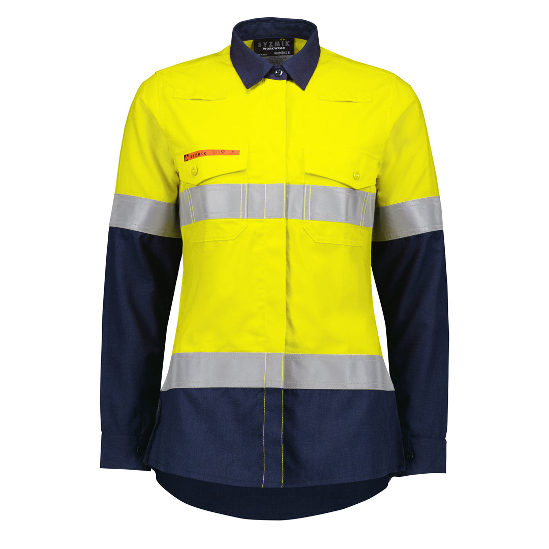 House of Uniforms The Flame Resistant Taped Shirt | Ladies Syzmik Yellow/Navy