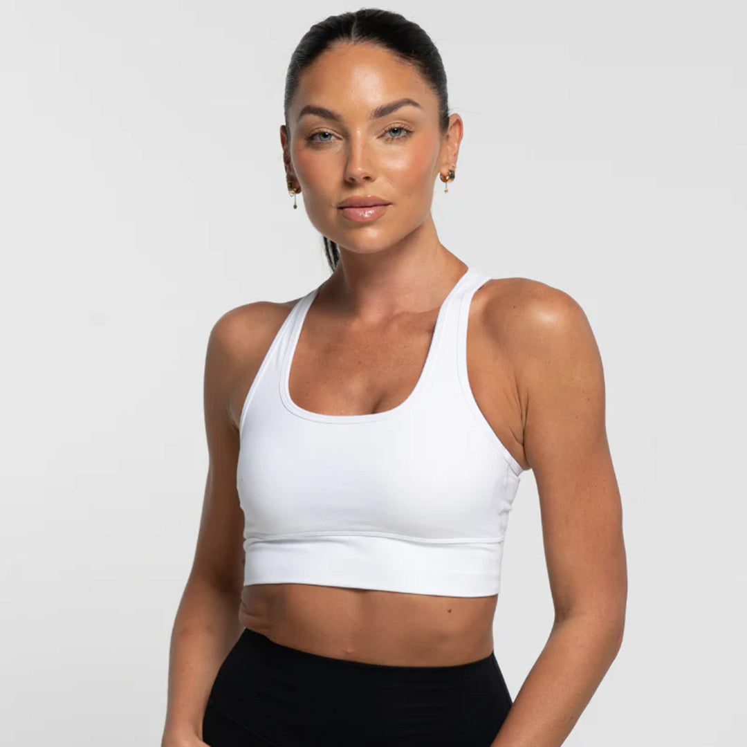 House of Uniforms The Destiny Racer Crop Top | Ladies Active Basics White