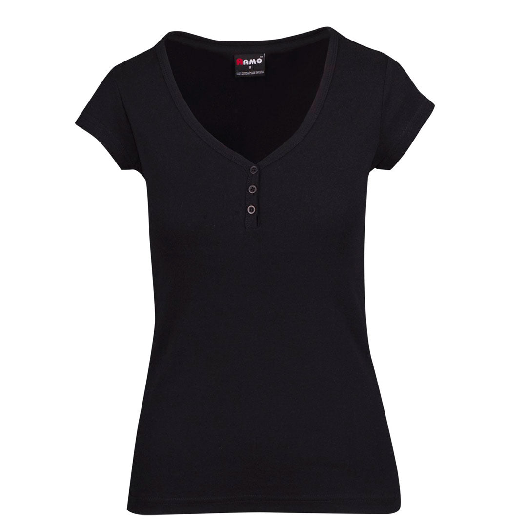 House of Uniforms Henley Tee | Women Ramo Black
