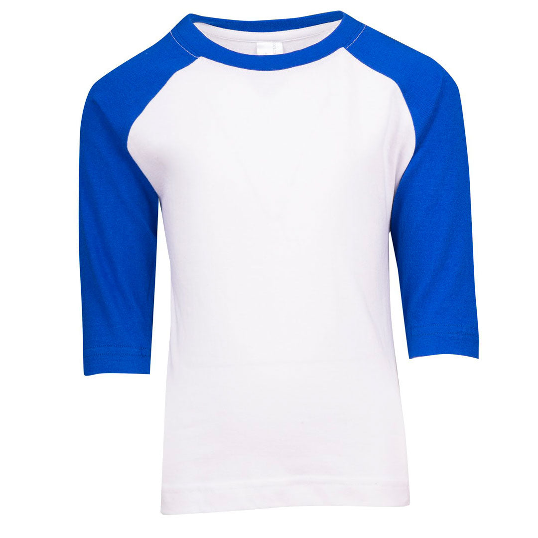 House of Uniforms The 3/4 Raglan Sleeve Tee | Kids Ramo White/Royal