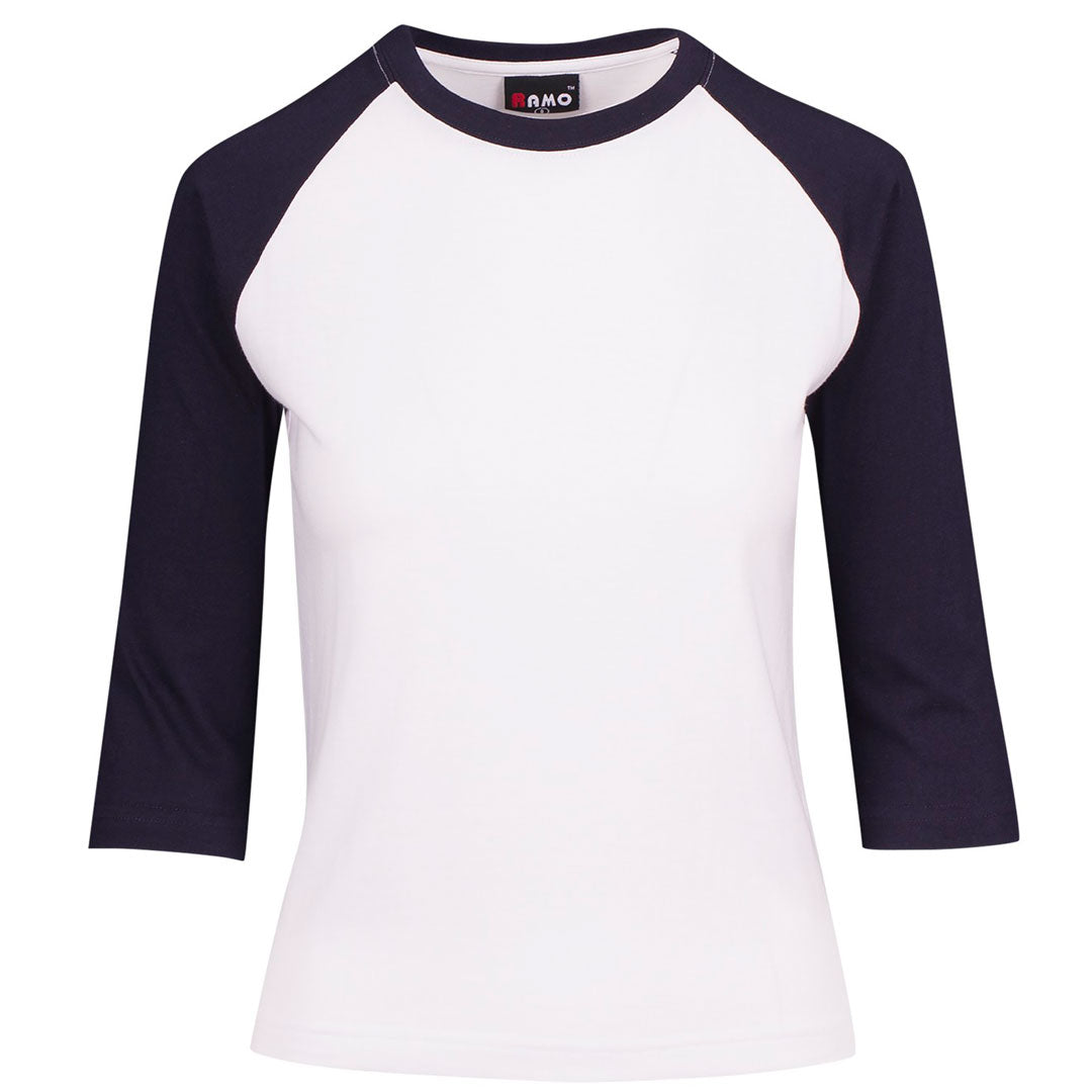 House of Uniforms The 3/4 Raglan Sleeve Tee | Ladies Ramo White/Navy