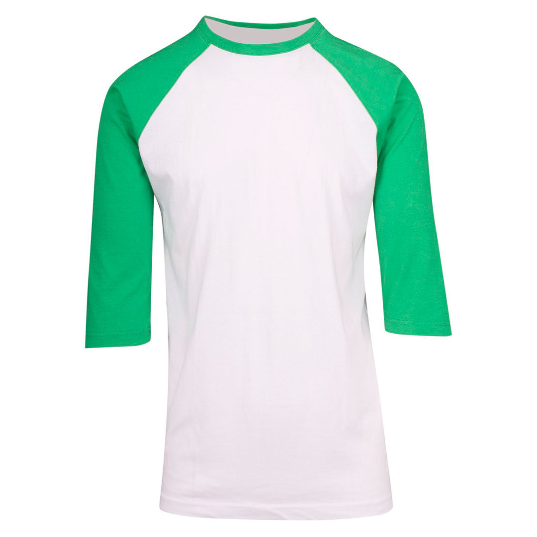 House of Uniforms The 3/4 Raglan Sleeve Tee | Men Ramo White/Emerald Green