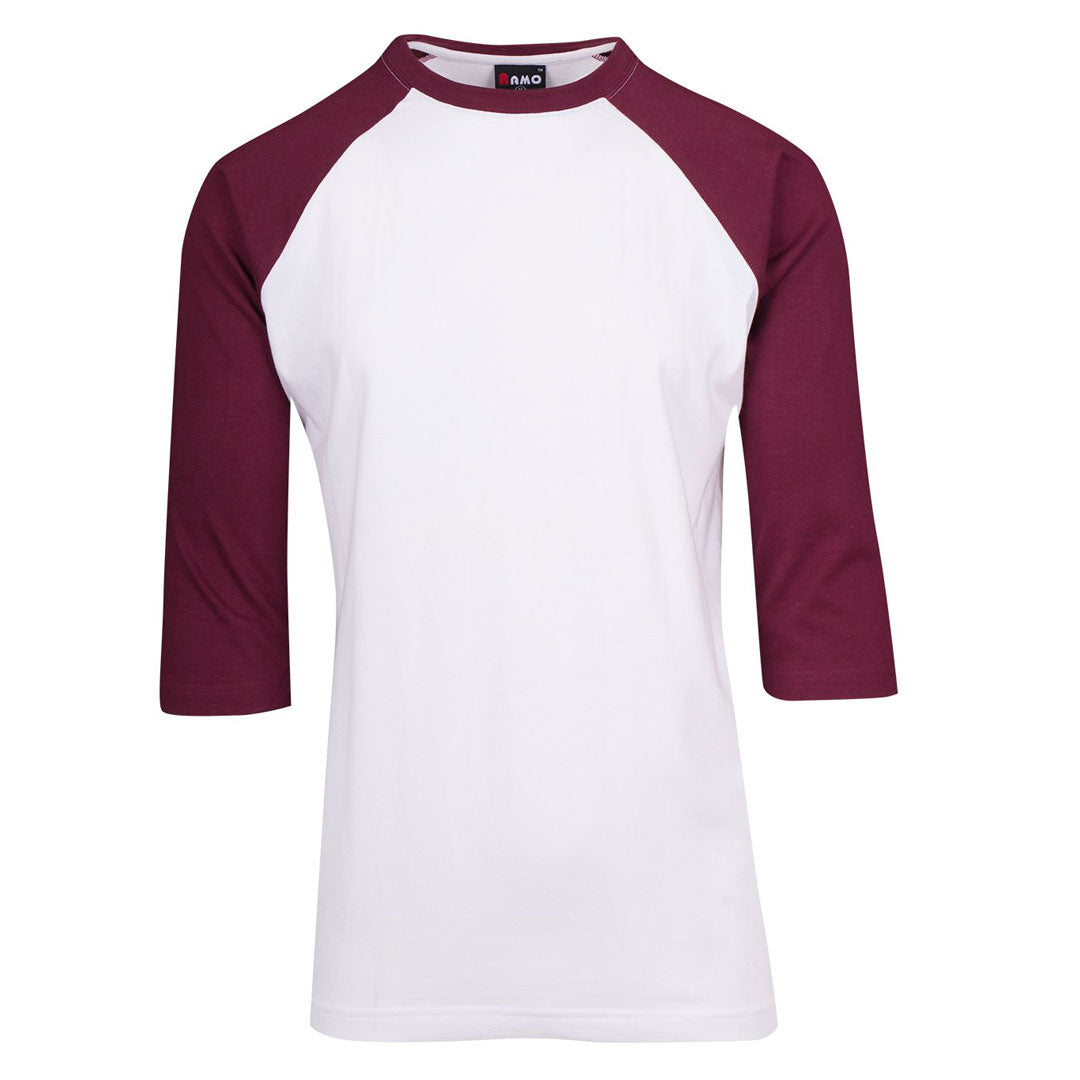 House of Uniforms The 3/4 Raglan Sleeve Tee | Men Ramo White/Maroon