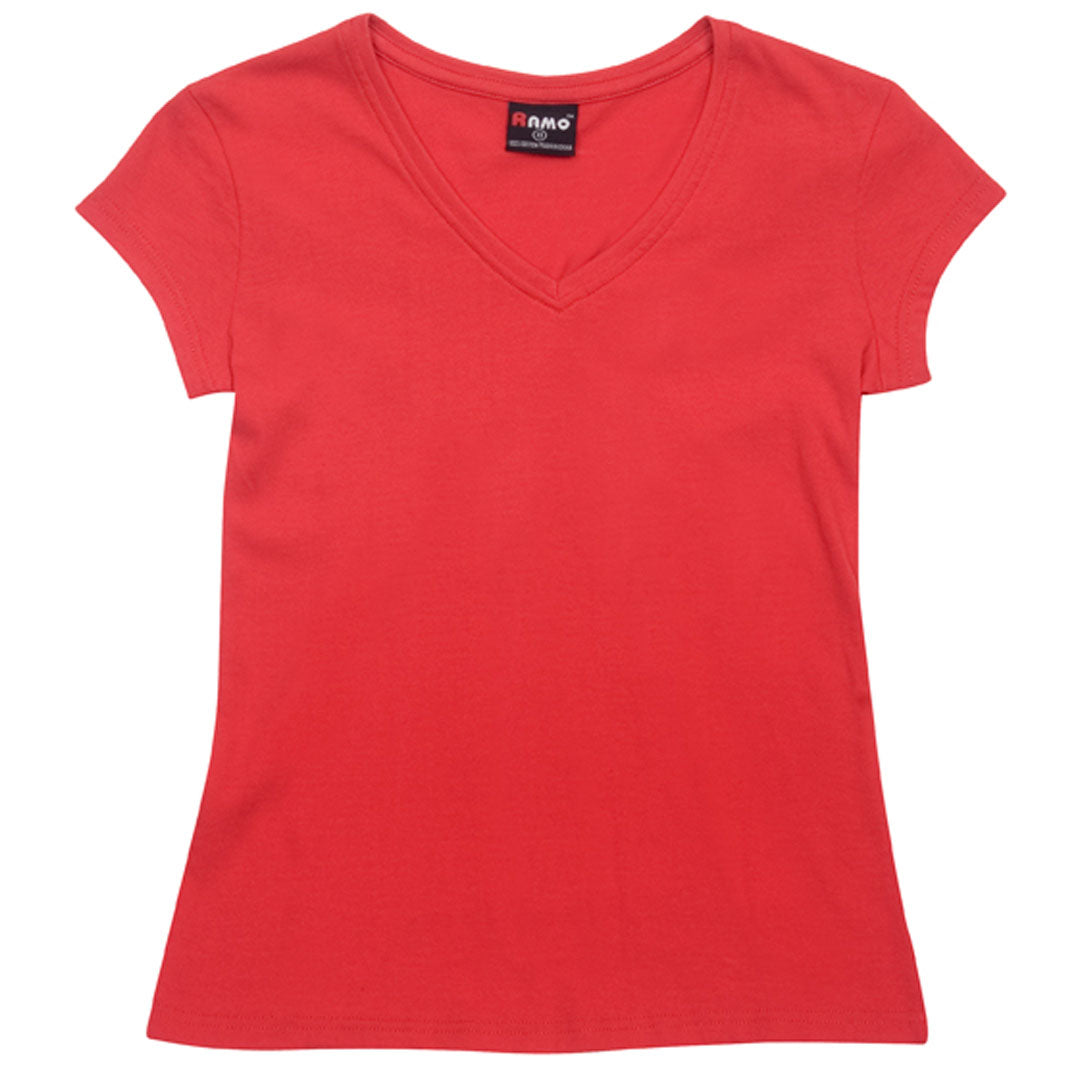 House of Uniforms The V-Neck Tee | Ladies | Slim Fit Ramo Red