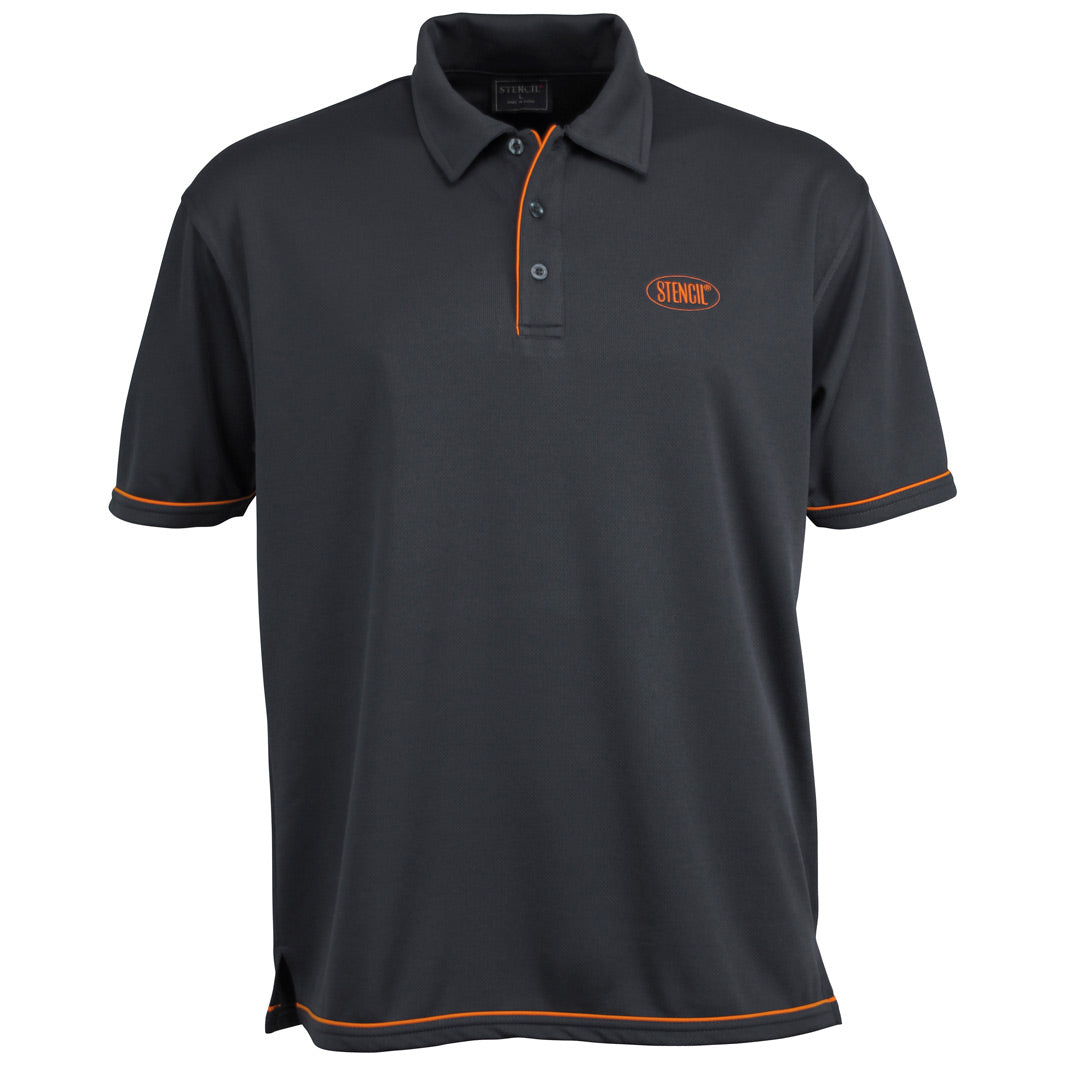 House of Uniforms The Cool Dry Polo | Mens | Short Sleeve | Plus Stencil Charcoal/Orange