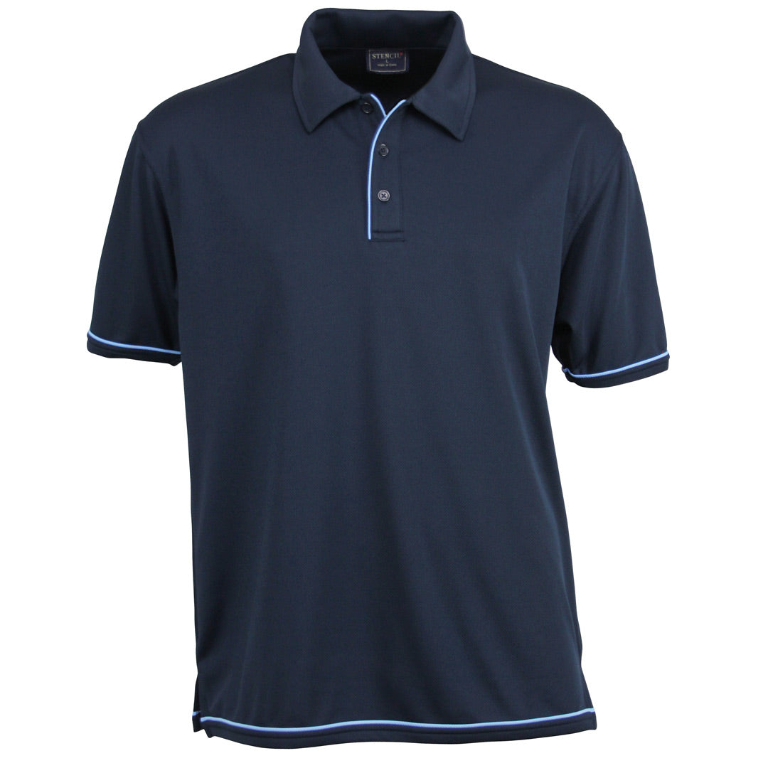 House of Uniforms The Cool Dry Polo | Mens | Short Sleeve | Plus Stencil Navy/Bimini Blue