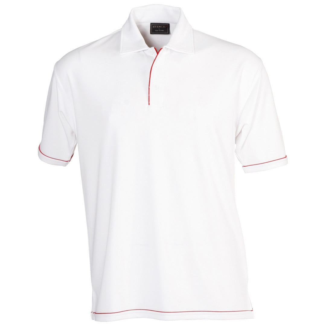 House of Uniforms The Cool Dry Polo | Mens | Short Sleeve | Plus Stencil White/Red