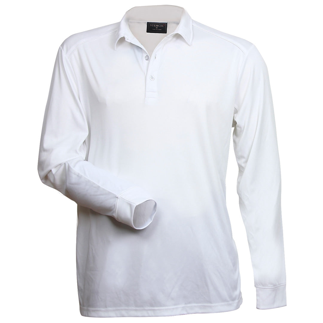 House of Uniforms The Freshen Polo | Mens | Long Sleeve Stencil White