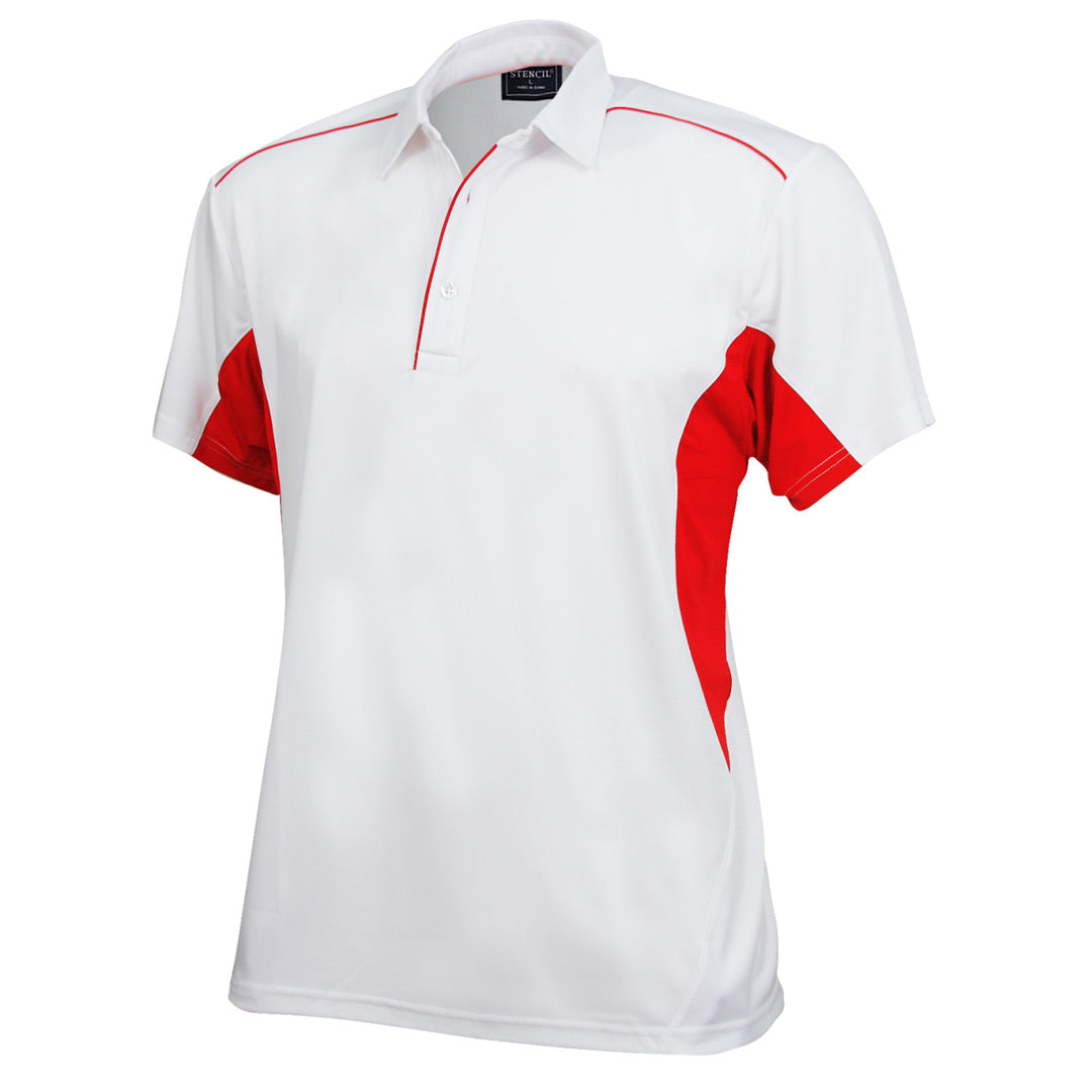 House of Uniforms The Freshen Polo | Mens | Short Sleeve Stencil White/Red