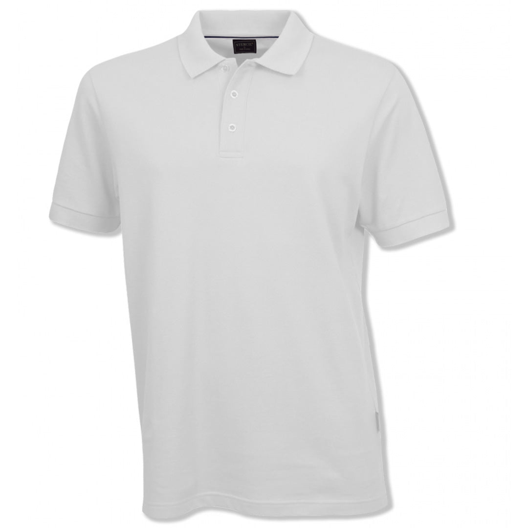 House of Uniforms The Oceanic Polo | Mens | Short Sleeve Stencil White