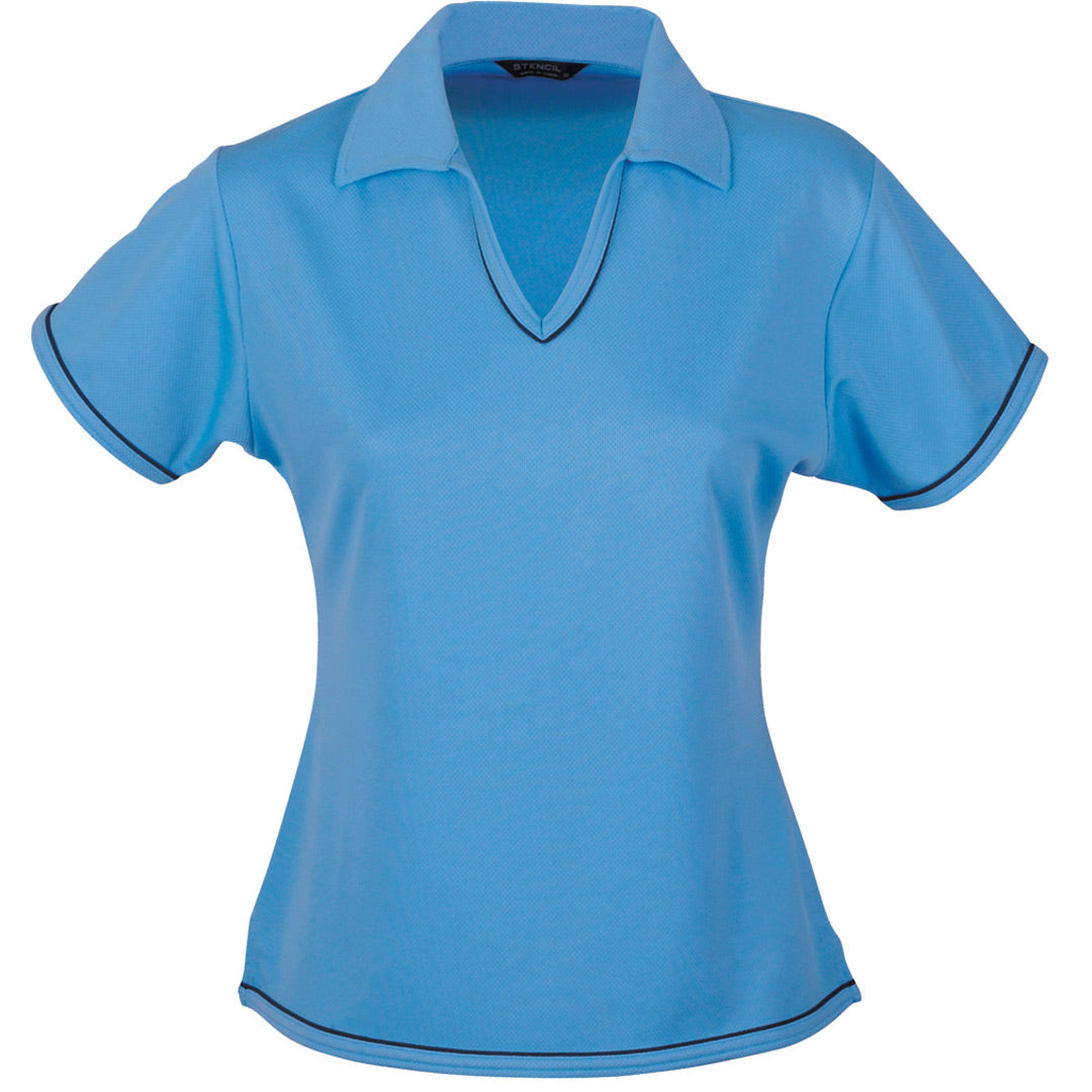 House of Uniforms The Cool Dry Polo | Ladies | Short Sleeve | Plus Stencil Bimini Blue/Navy