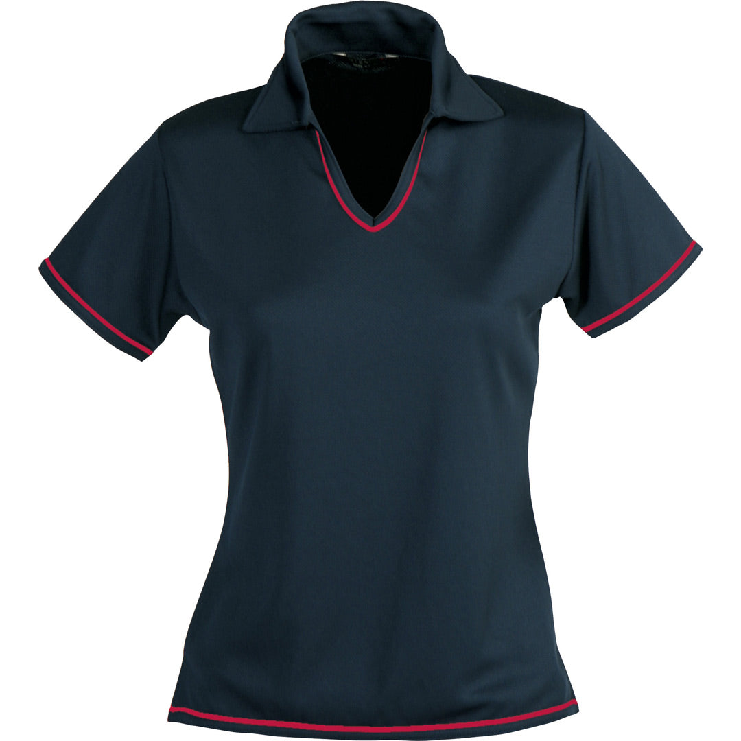 House of Uniforms The Cool Dry Polo | Ladies | Short Sleeve | Plus Stencil Navy/Red