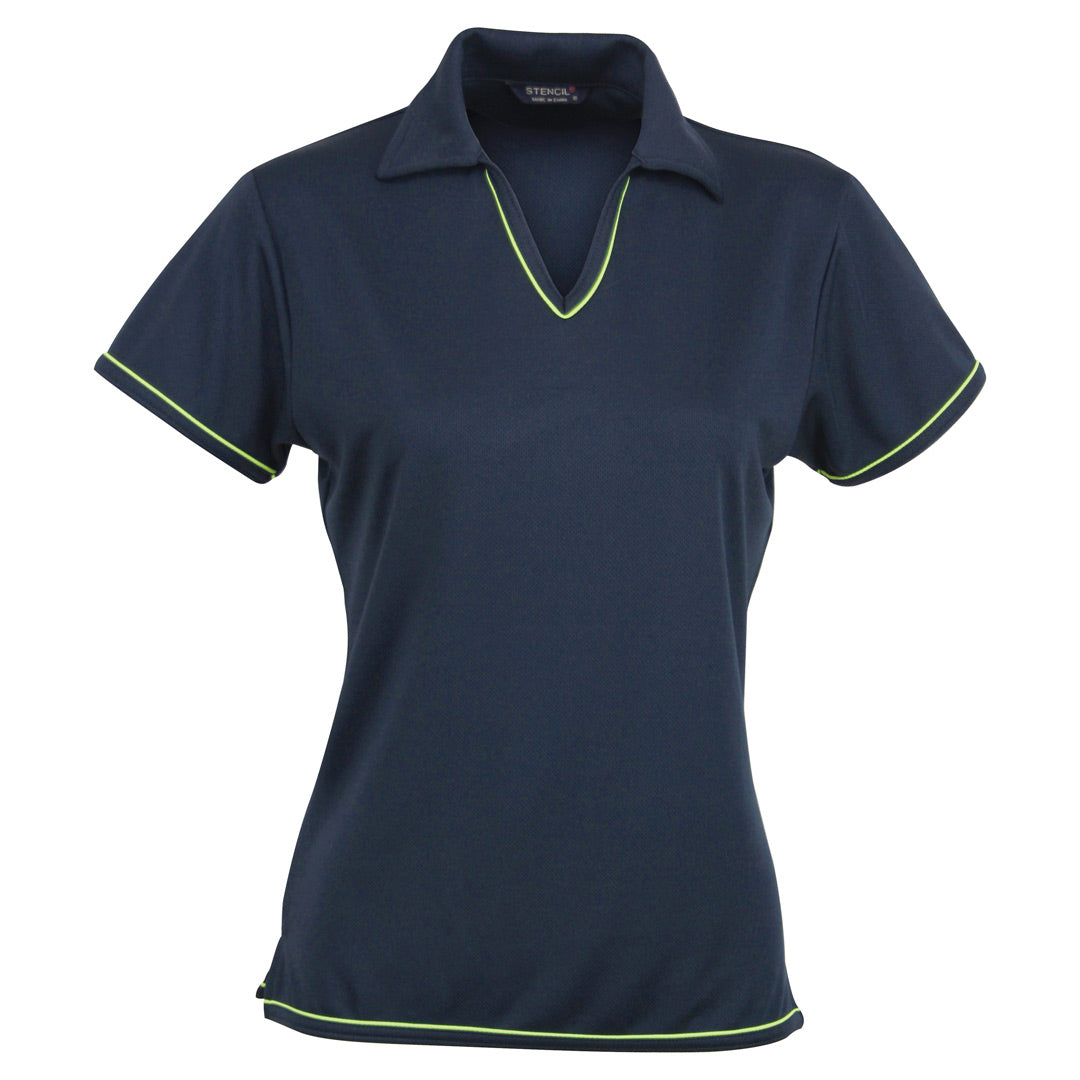 House of Uniforms The Cool Dry Polo | Ladies | Short Sleeve | Plus Stencil Navy/Lime
