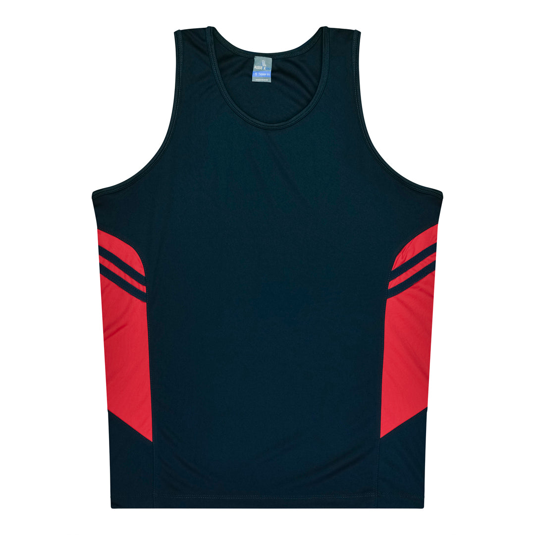 House of Uniforms The Tasman Singlet | Mens | Navy Base Aussie Pacific Navy/Red