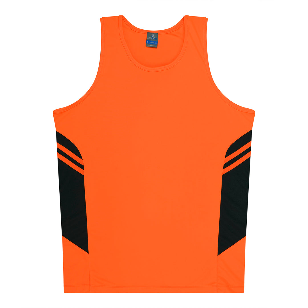 House of Uniforms The Tasman Singlet | Mens | Neon Base Aussie Pacific Neon Orange/Slate