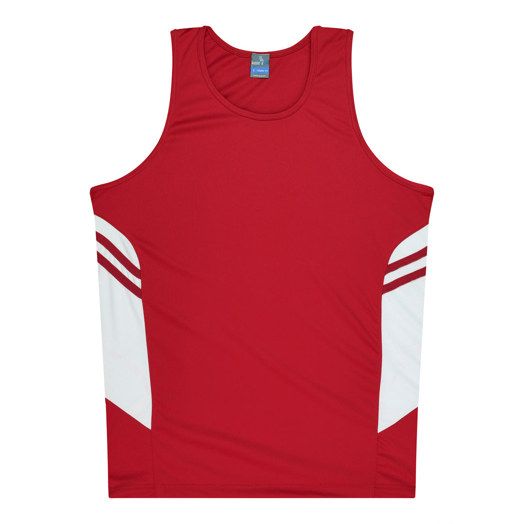 House of Uniforms The Tasman Singlet | Mens | Mixed Base Aussie Pacific Red/White