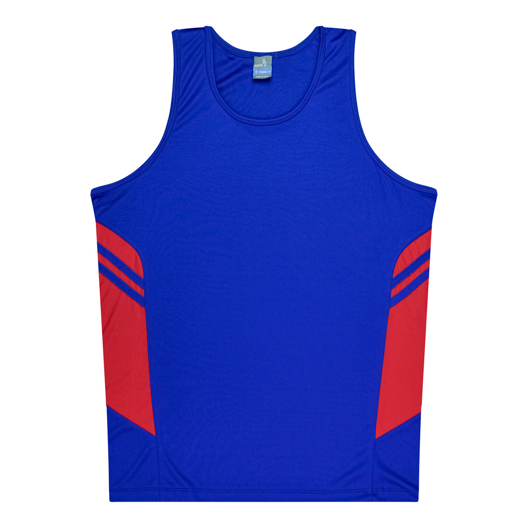 House of Uniforms The Tasman Singlet | Mens | Blue Base Aussie Pacific Royal/Red