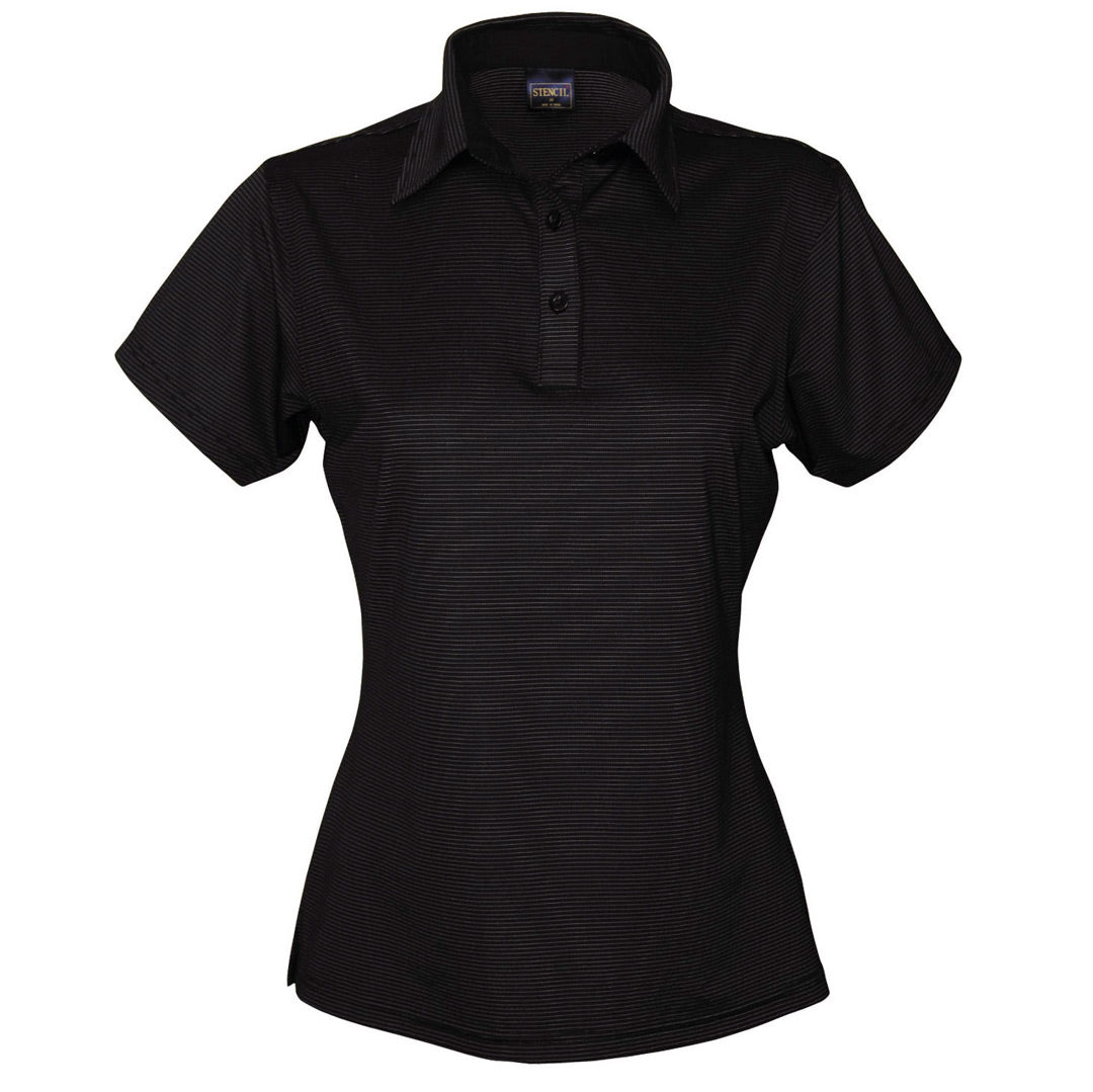 House of Uniforms The Silvertech Polo | Ladies | Short Sleeve Stencil Black/Silver