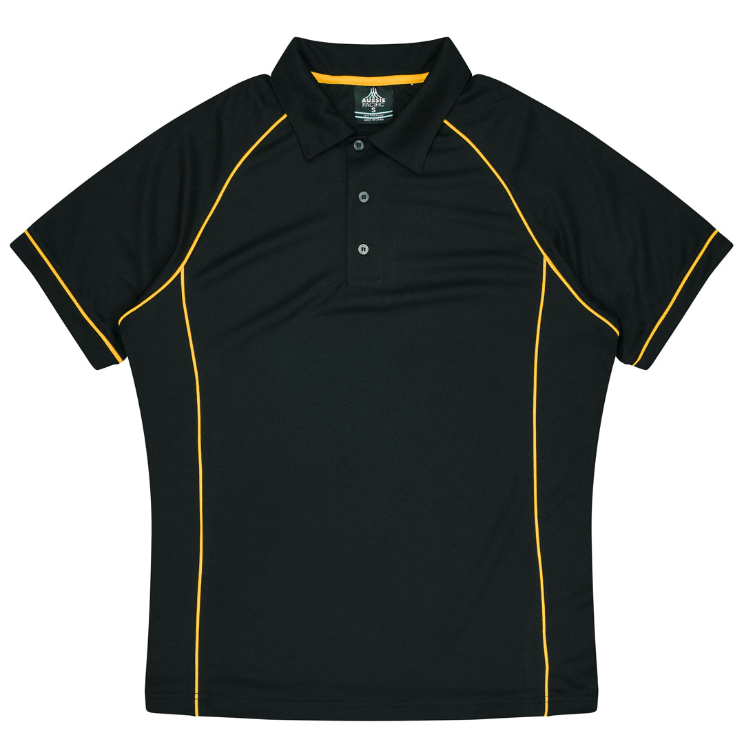 House of Uniforms The Endeavour Polo | Mens | Short Sleeve | Plus Aussie Pacific Black/Gold