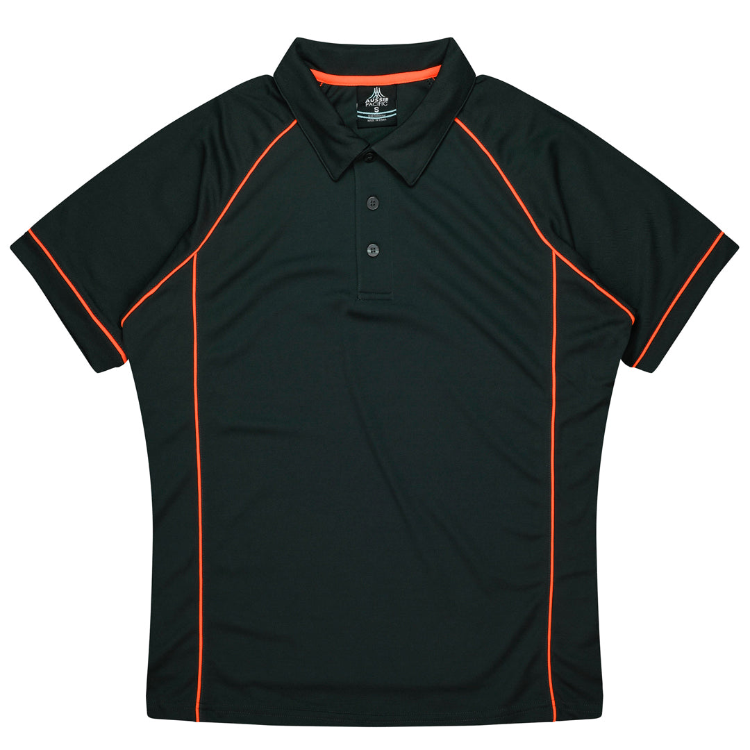 House of Uniforms The Endeavour Polo | Mens | Short Sleeve | Plus Aussie Pacific Black/Fluro Orange