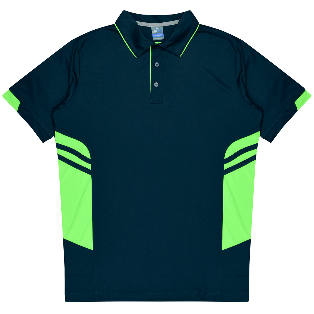 House of Uniforms The Tasman Polo | Mens | Short Sleeve | Navy Base Aussie Pacific Navy/Neon Green