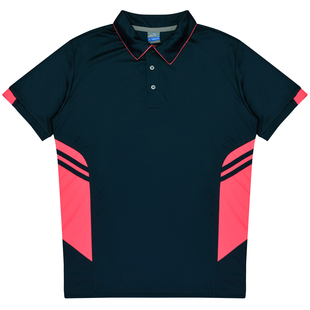 House of Uniforms The Tasman Polo | Mens | Short Sleeve | Navy Base Aussie Pacific Navy/Neon Pink