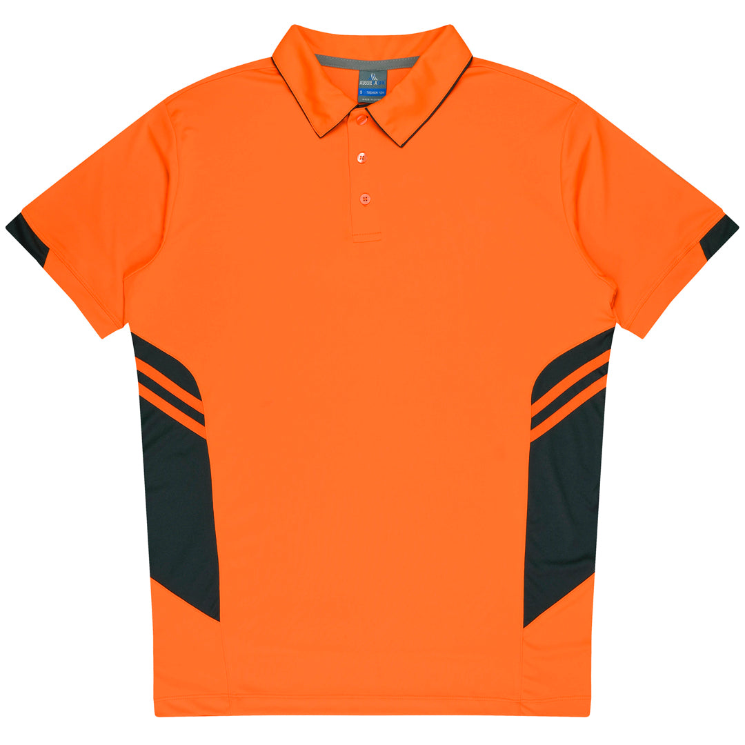 House of Uniforms The Tasman Polo | Mens | Short Sleeve | Neon Base Aussie Pacific Neon Orange/Slate