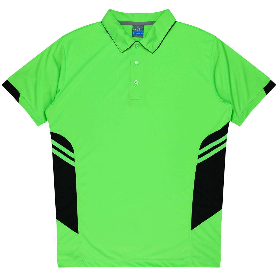 House of Uniforms The Tasman Polo | Mens | Short Sleeve | Neon Base Aussie Pacific Neon Green/Black