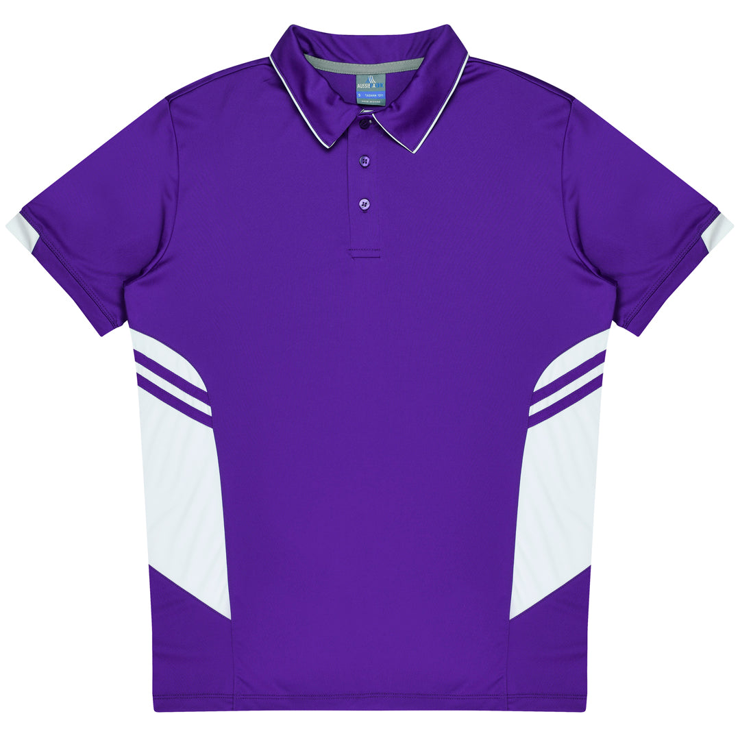 House of Uniforms The Tasman Polo | Mens | Short Sleeve | Mixed Base Aussie Pacific Purple/White