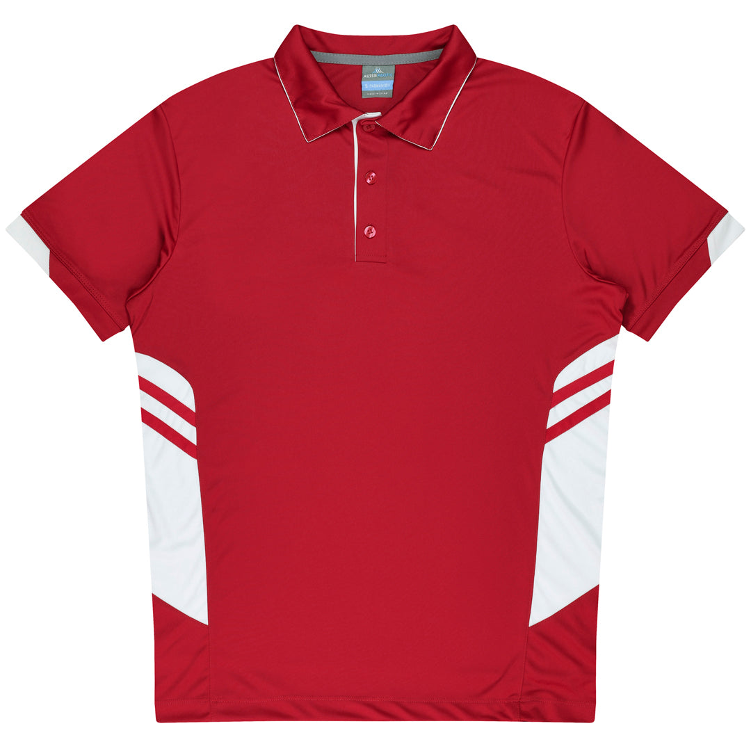 House of Uniforms The Tasman Polo | Mens | Short Sleeve | Mixed Base Aussie Pacific Red/White