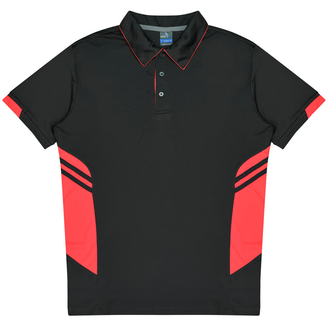 House of Uniforms The Tasman Polo | Mens | Short Sleeve | Grey Base Aussie Pacific Slate/Neon Pink