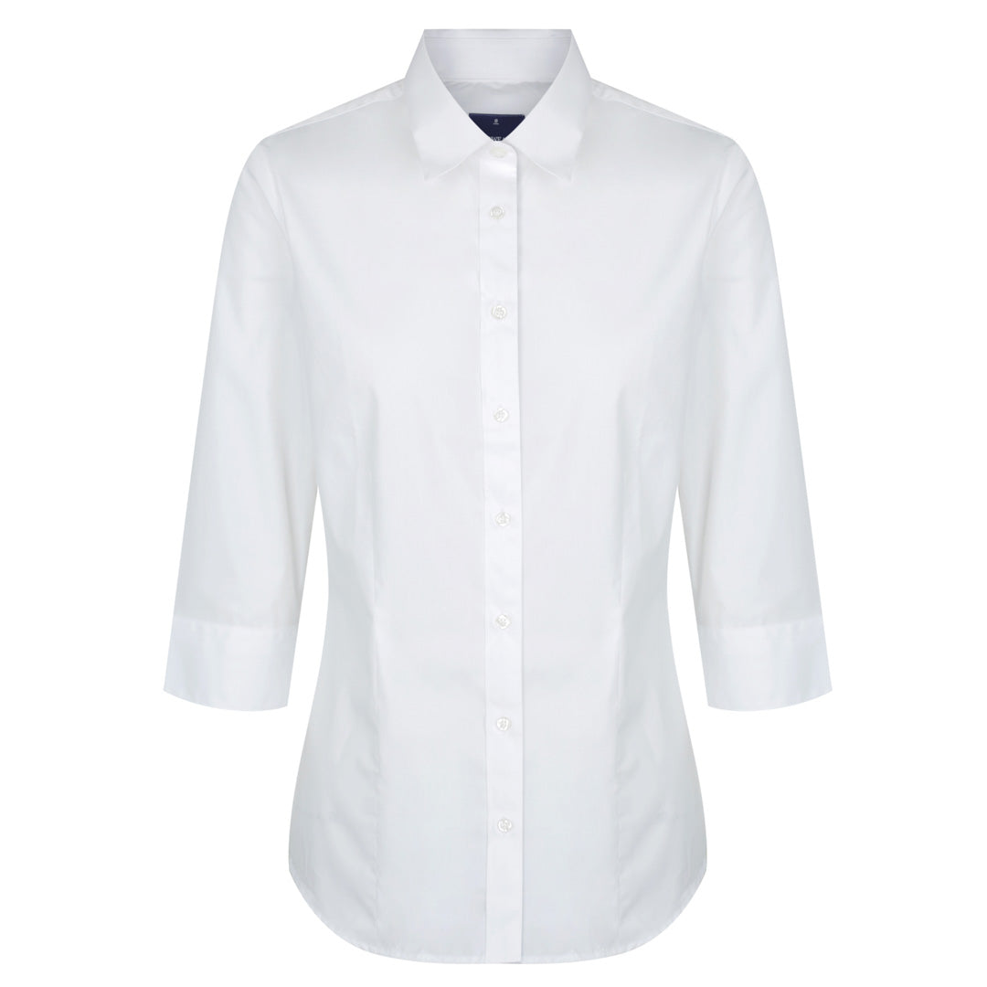 House of Uniforms The Nicholson Shirt | Ladies | Slim Fit | 3/4 Sleeve Gloweave Star White